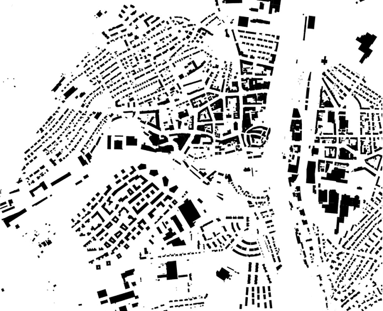 Der Schwarzplan mit einer möglichen Überbauungsstruktur von Olten SüdWest zeigt: Mit einem überarbeiteten Gestaltungsplan kann das Areal mit der Gesamtstadt verschmelzen. (Bild: ZVG)
