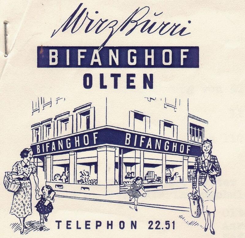 Briefkopf von Wirz-Burri Bifanghof Olten mit dem «Bifanghof» nach dem Umbau von 1937.