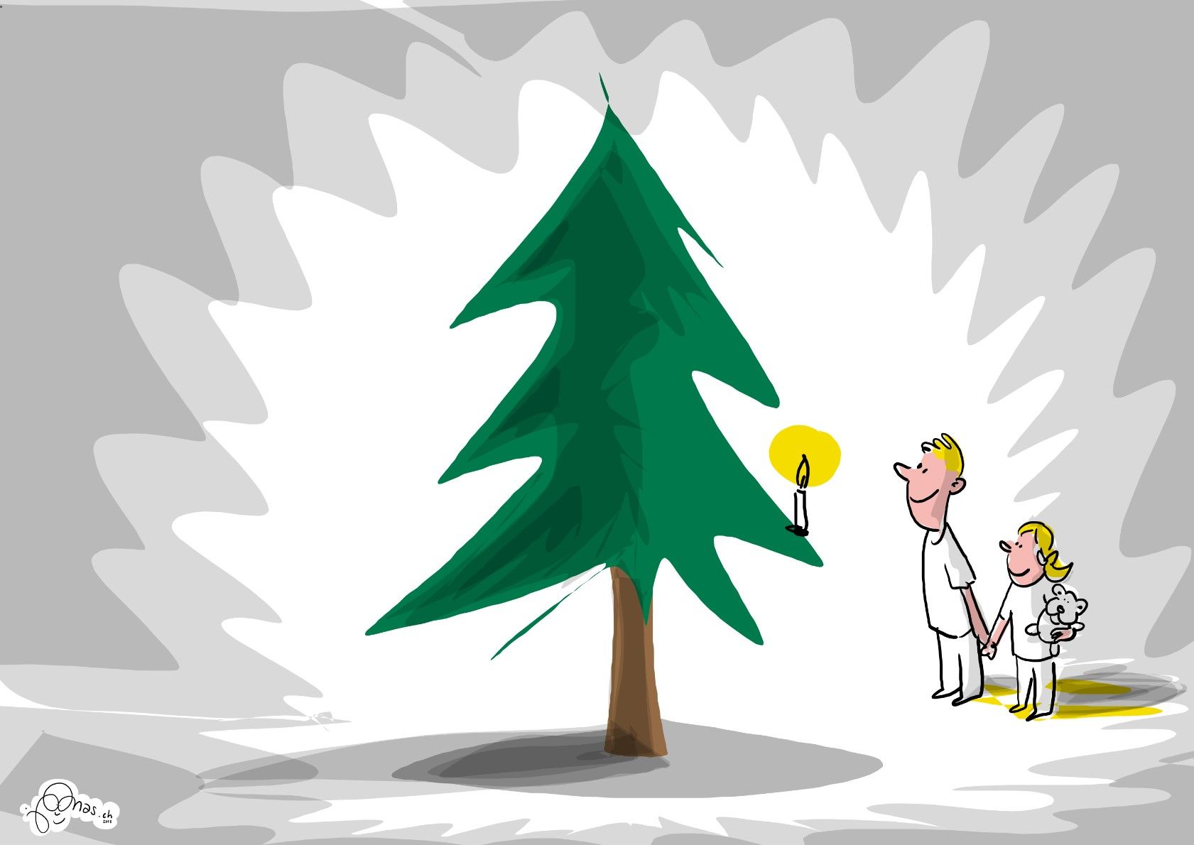 Live-Cartoonist Jonas Raeber zeichnete innert Minuten die perfekte Adventsidylle auf seinen Computer. Dieses Live-Zeichnen wird er auch anlässlich des Oltner Adventskalenders "23 Sternschnuppen" zeigen. (Bild: ZVG)