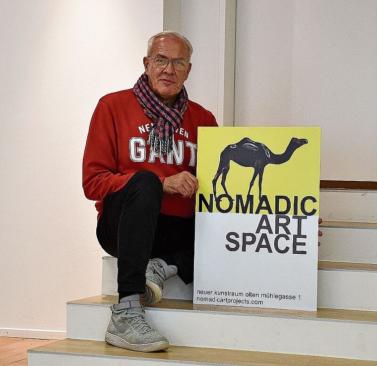 Ausstellungsmacher Christoph Oeschger im neuen «Nomadic Art Space» an der Oltner Mühlegasse 1. (Bild: Franz Beidler)