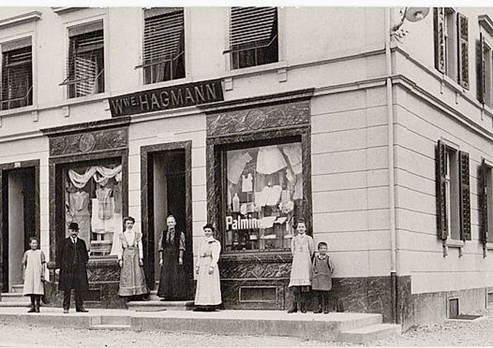 Der Weisswarenladen von Witwe Hagmann an der Aarauerstrasse 72.