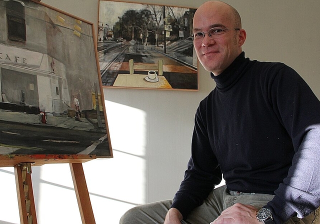 Neben seinen Zeichnungen hat Jürg Orfei gemeinsam mit seinem ehemaligen Studiumskollegen Ronny Harliz das Projekt «Kunst am Bau» im neuen FHNW-Campusgebäude realisiert, welches letzten November eingeweiht wurde. mim)