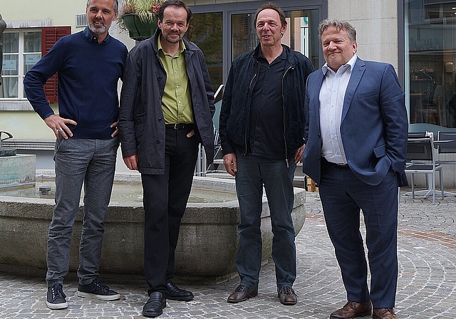 Veranstalten als «Gruppe im Graben» Konzerte am Oberen Graben (v.l.): Andreas Stettler, Klaus Kaiser, Martin Schaffner und Wolfgang Niklaus. Es fehlt Nicole Trotter. (Bild: Franz Beidler)