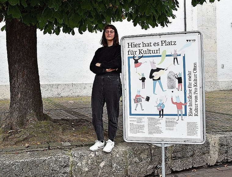 «Olten hat das Bedürfnis, als Stadt zusammenzukommen.» Sarah Wimmer, Co-Präsidentin von Pro Kultur Olten vis-a-vis vom Oltner Coop City. (Bild: Franz Beidler)