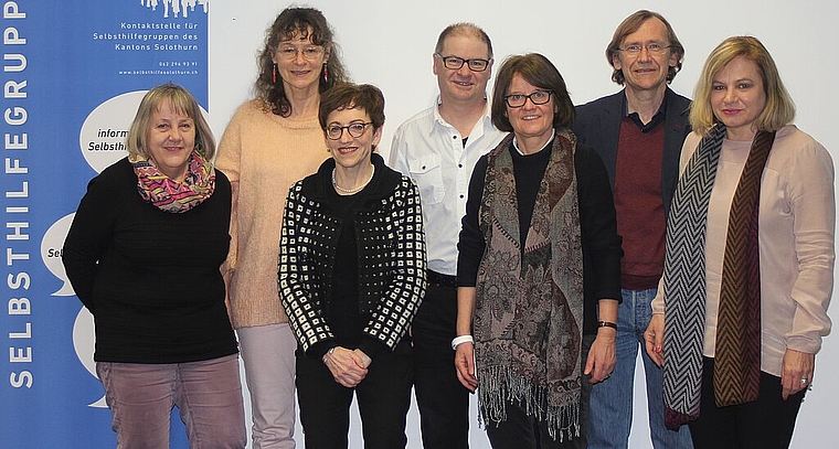 Vorstand des Vereins Selbsthilfe Kanton Solothurn (v.l.): Katharina Simonet, Regina Grünholz, Marianne Jeger, Urs Huber, Trudy Küttel, Andreas Bühlmann und Marlies Jeker. (Bild: ZVG)