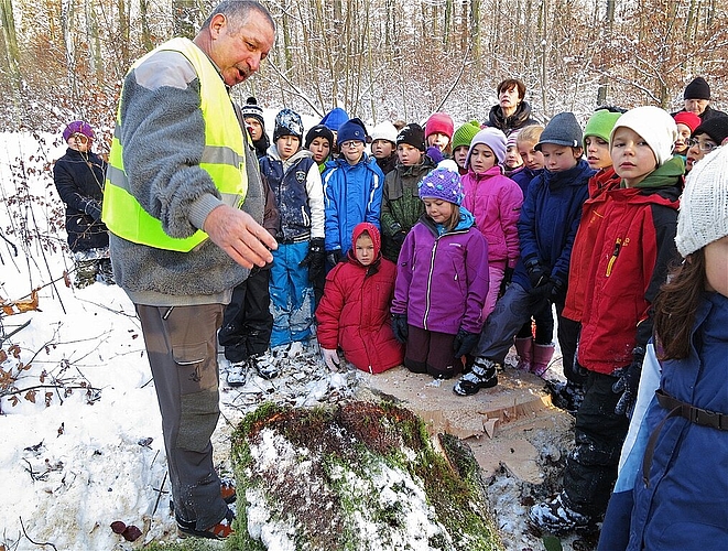Förster Markus Frey während einer Schulexkursion in seinem Element. ZVG)Es gehört zum Beruf, bei jedem Wetter draussen zu sein. ZVG)