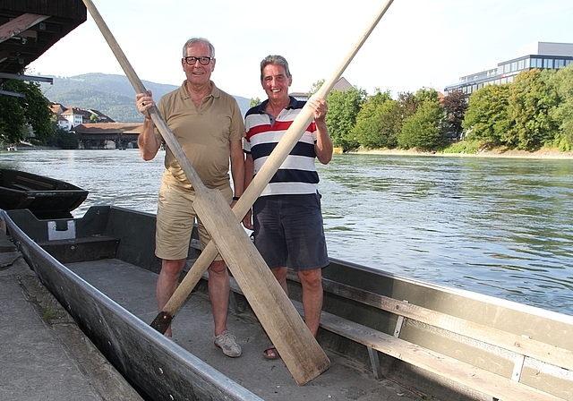 OK-Präsident Ernst Zingg (l.) und Kurt Brugger, Pontonier und Wettkampfparcours-Verantwortlicher, sind für das 130-Jahr-Jubiläumsfest vom 25. bis 27. August mit Jungpontonier Schweizermeisterschaft auf Kurs. (Bild: mim)