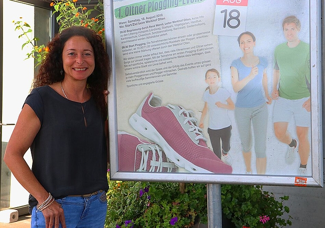 Es ist Ehrensache für Nicole Schumacher, Leiterin Administration des Werkhofes, dass sie am 1. Oltner Plogging-Event vom kommenden Samstag selbst mitrennen wird: «Ich freue mich auf zahlreiche Mitlaufende.» (Bild: mim)