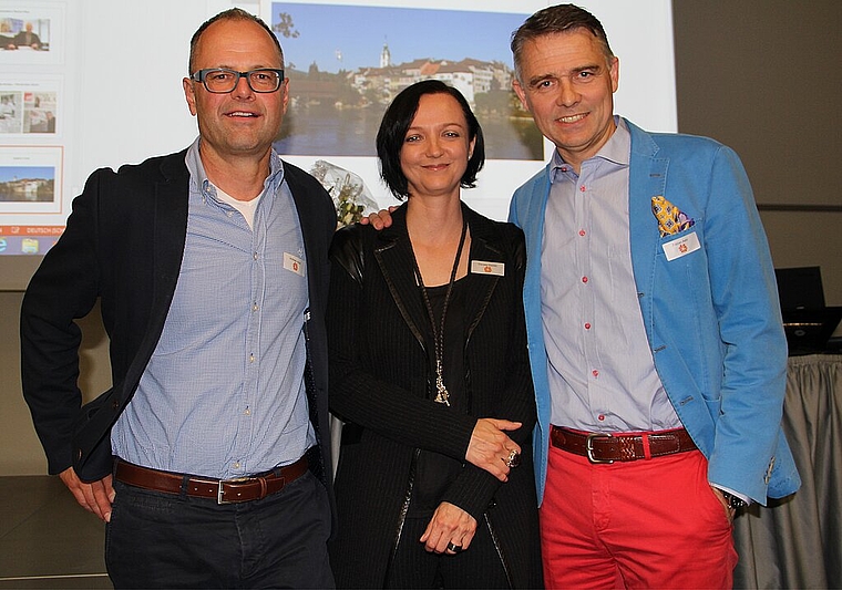 Der abtretende Gewerbe Olten-Präsident Fabian Aebi (rechts) wird das Co-Präsidentenpaar Andreas Jäggi und Daniela Gaiotto noch bis Ende Jahr beratend begleiten. (Bild: mim)