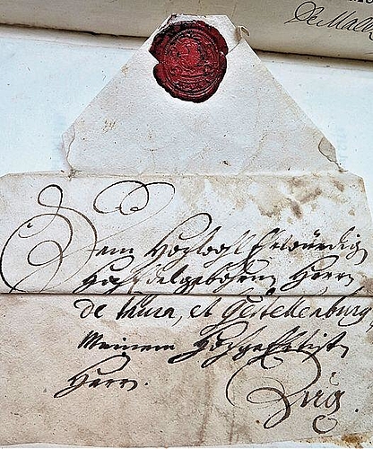 Überschwänglich-barocke Adresse von Herrn de Thurn und Gestelenburg (gemeint Zurlauben), Zug.
