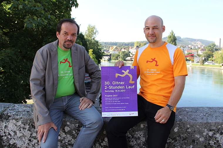 OK-Präsident Klaus Kaiser und OK-Mitglied Christoph Hochuli freuen sich auf den Jubiläumslauf. (Bild: mim)