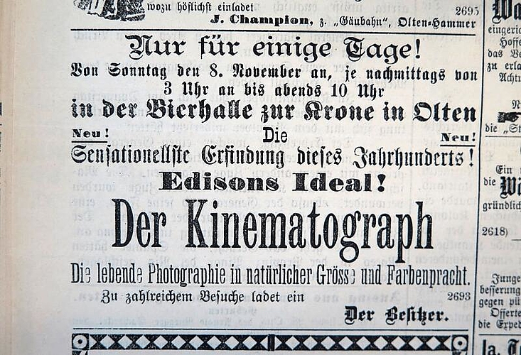 Die ersten Filme in Olten  flimmerten 1896 in Hempeles «Kronenhalle» über die Leinwand. (Bild: ZVG)