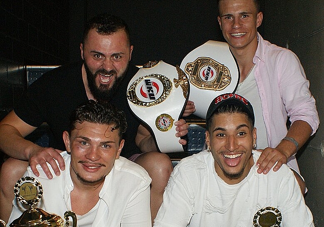 Titel-Quartett des Brothers Gym Olten: Sazan «Kimbo» Memedi (h.l.), Balu Birchler (h.r.), Ueli Birchler (v.l.), Jihed Hamami (v.r.). (Bild: ZVG)