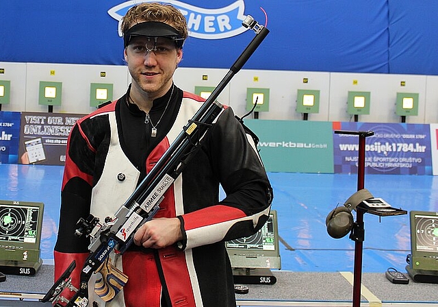 Jan Lochbihler an der Europameisterschaft 2019 in Osijek in Kroatien: «Vor der Zielscheibe zählen Titel nichts.» (Bild: ZVG)