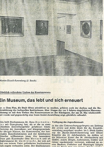 Zeitungsartikel zum Kunstmuseum im Oltner Tagblatt vom Mai 1970.
