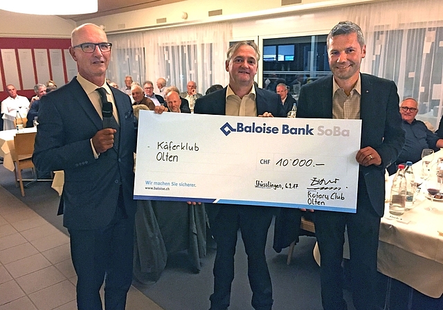 (v.l.) Lukas Eisner (Golfclub Heidental und Rotary Club Olten), Christian Wüthrich (Präsident Rotary Club Olten) und Adrian Studer (Baloise Bank SoBa). (Bild: ZVG)