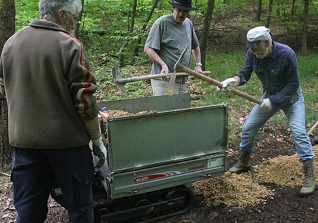 Während fast vier Stunden wurde ein 330 Meter langes Stück des Wanderwegs im Bereich Iischlag/Chliholz in Olten saniert. (Bild: ZVG)