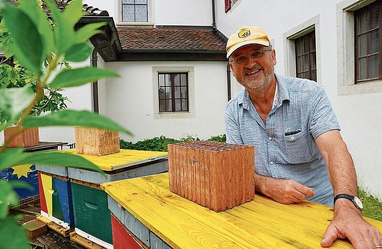 Albert Blum-Kolb lebt seine Leidenschaft fürs Imkern seit kurzem im Oltner Klostergarten aus. (Bilder: Achim Günter)
