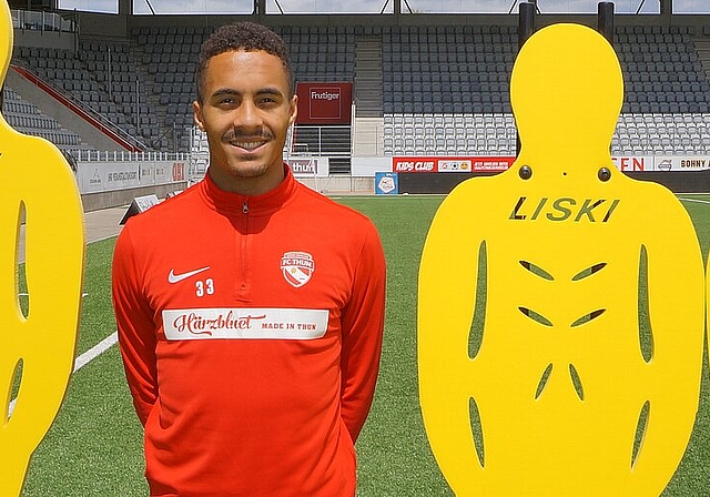 Marvin Spielmann in der Stockhorn Arena, dem Stadion seines momentanen Arbeitgebers FC Thun. (Bild: Franz Beidler)