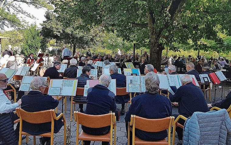 Das Veteranenspiel Kanton Solothurn beim vielbeachteten Konzert vor dem Altersheim Ruttiger in Olten (Bild: ZVG)