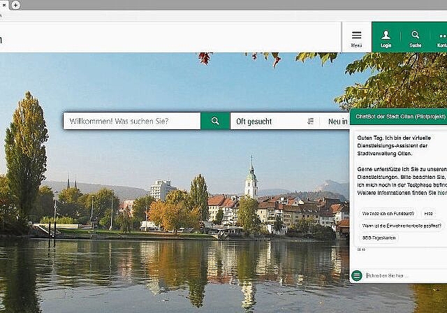 Der neue virtuelle Assistent «ChatBot» soll dabei helfen, Informationen auf der Webseite der Stadtverwaltung Olten leichter aufzufinden (Bild: ZVG/sko)