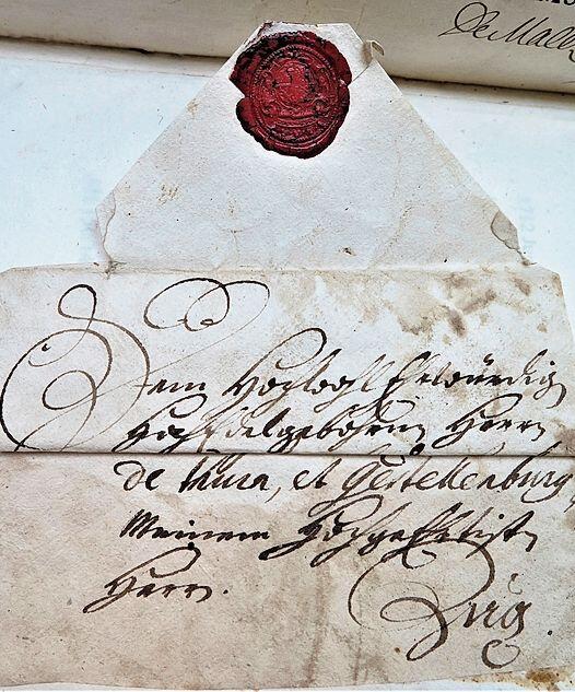 Überschwänglich-barocke Adresse von Herrn de Thurn und Gestelenburg (gemeint Zurlauben), Zug.
