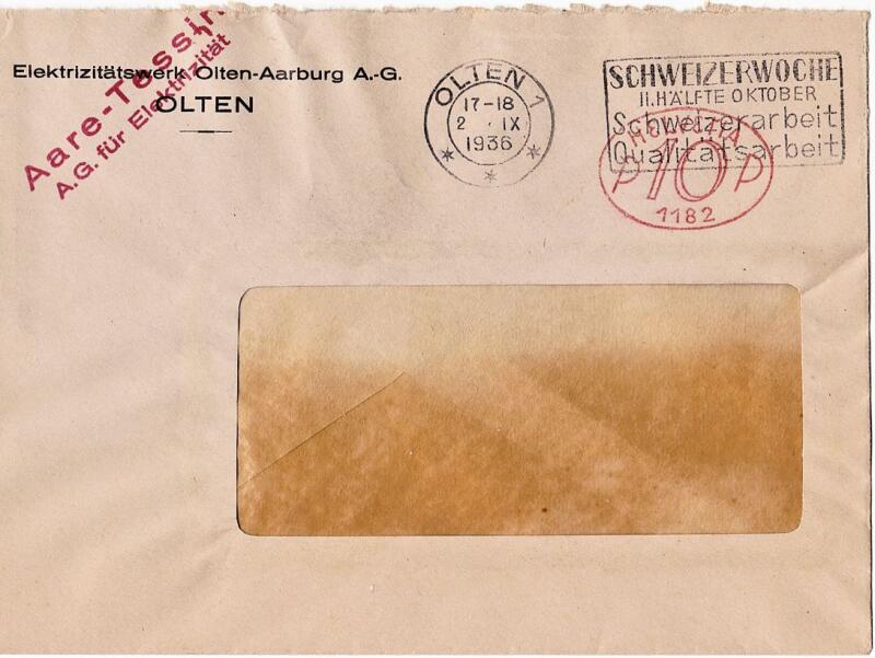 Das weiterverwendete Couvert des EWOA mit dem Stempel der neuen Firma Atel.
