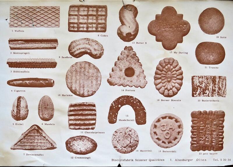 Jules Altenburgers Biscuitsfabrik produzierte 23 verschiedene Sorten Chrömli.
